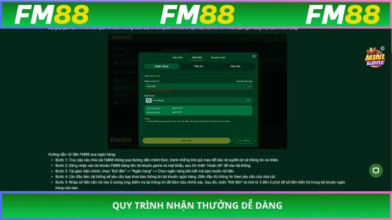 Quy trình nhận thưởng dễ dàng