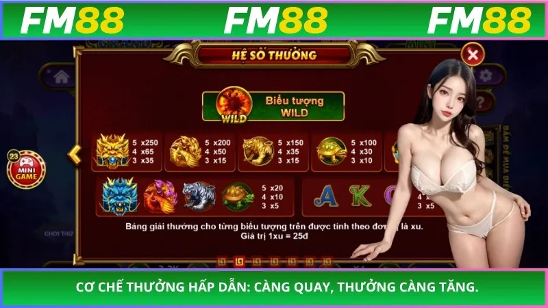 Cơ chế thưởng hấp dẫn: Càng quay, thưởng càng tăng.